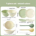 Seven-piece solid colour ceramic tableware set in a gift box, showing minimalist Japanese style plates and bowls.