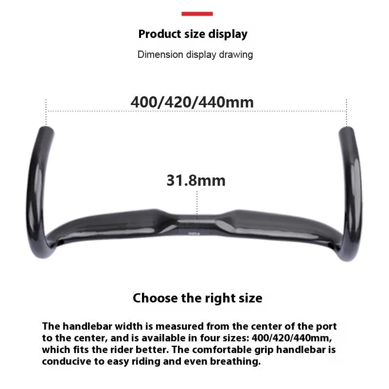 Non-standard carbon fibre road bicycle drop handlebar in black grey silver UD matte finish
