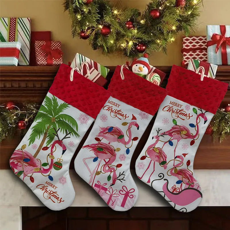 Flamingo themed cloth Christmas stocking with American style design, 46cm length