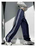 Women's loose straight draping pants with ribbon contrast colour design in European style