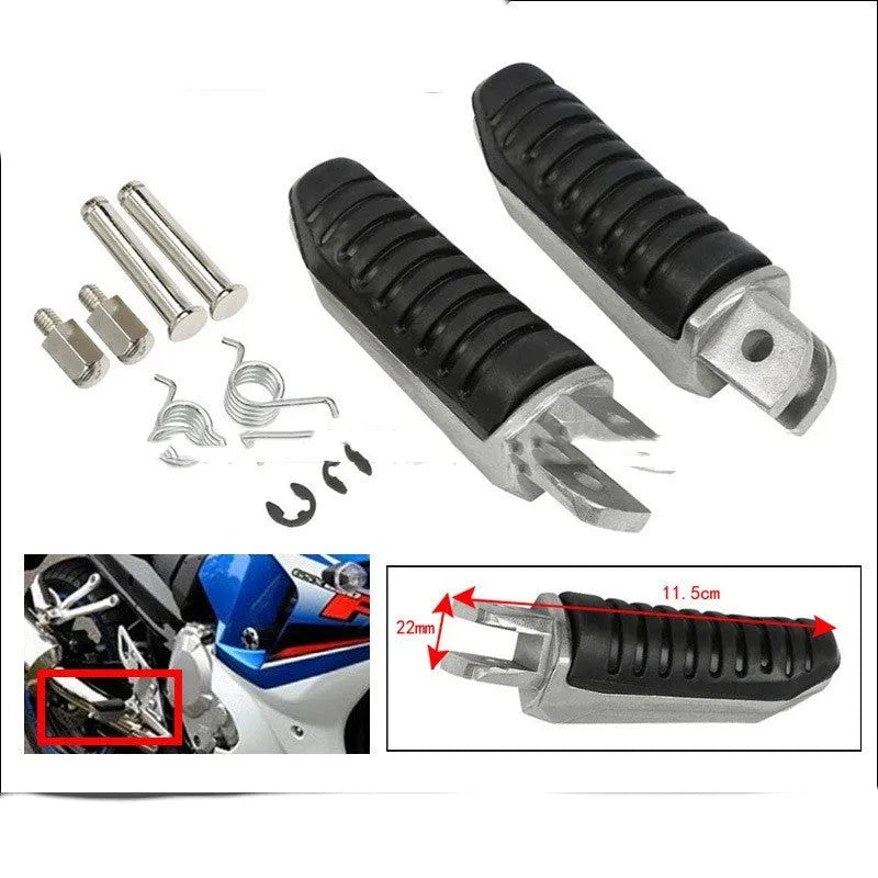 Black aluminium alloy motorcycle footpegs set for Suzuki Hayabusa, V-Strom, and GSX models