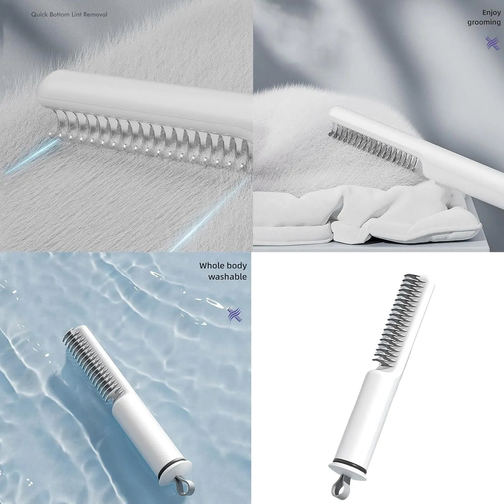 Stainless steel pet dematting comb with rake teeth and a handle for grooming dogs.