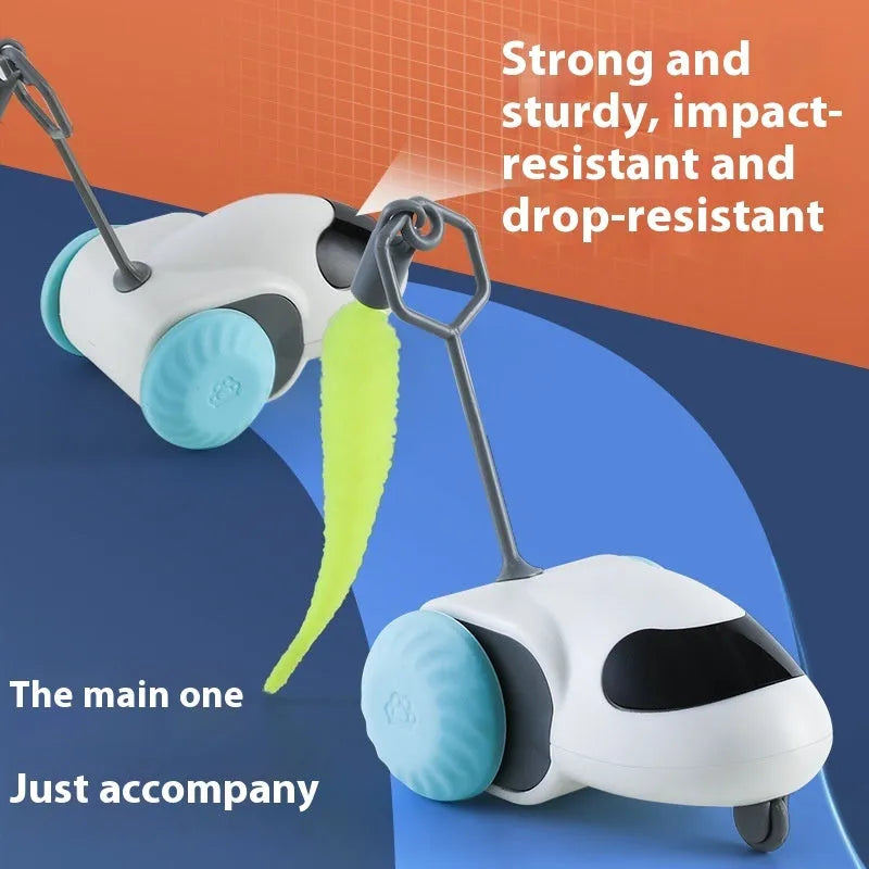 Intelligent running car cat toy in Light Gray Blue on a light floor, 80g ABS electric toy