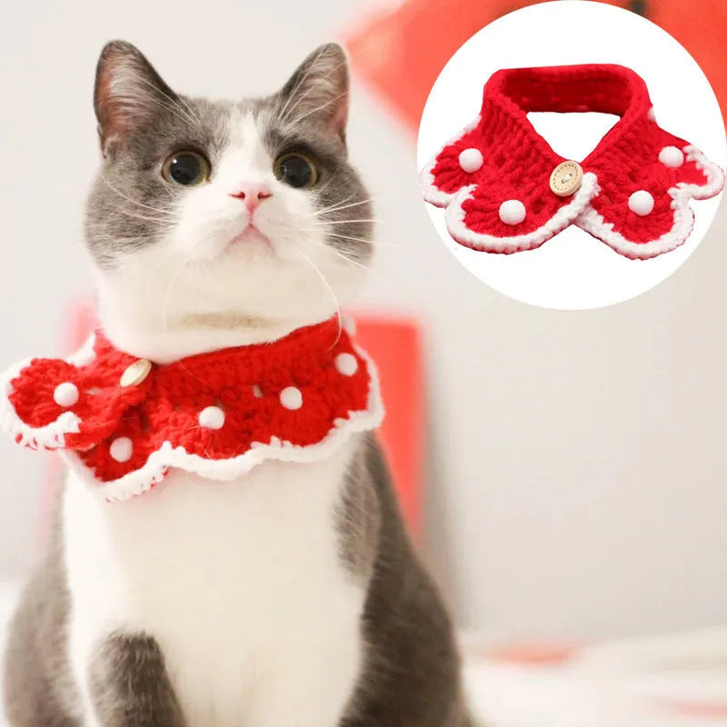 A soft milk cotton knitted pet collar with a cartoon pattern, shown in a customisable colour for cats, dogs, or rabbits.
