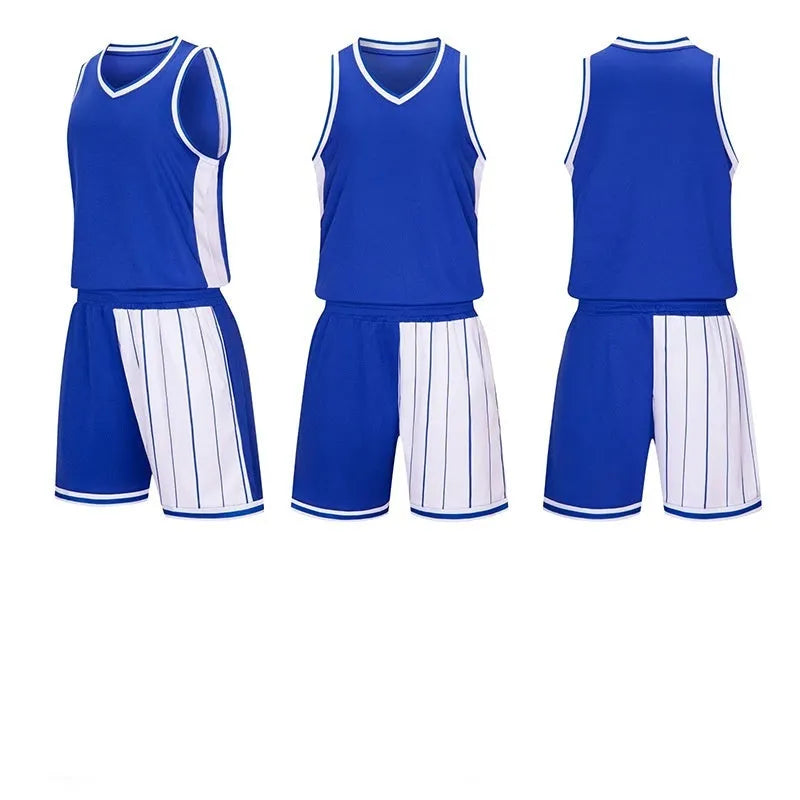 Men's basketball training uniform set in blue with top and shorts for sports