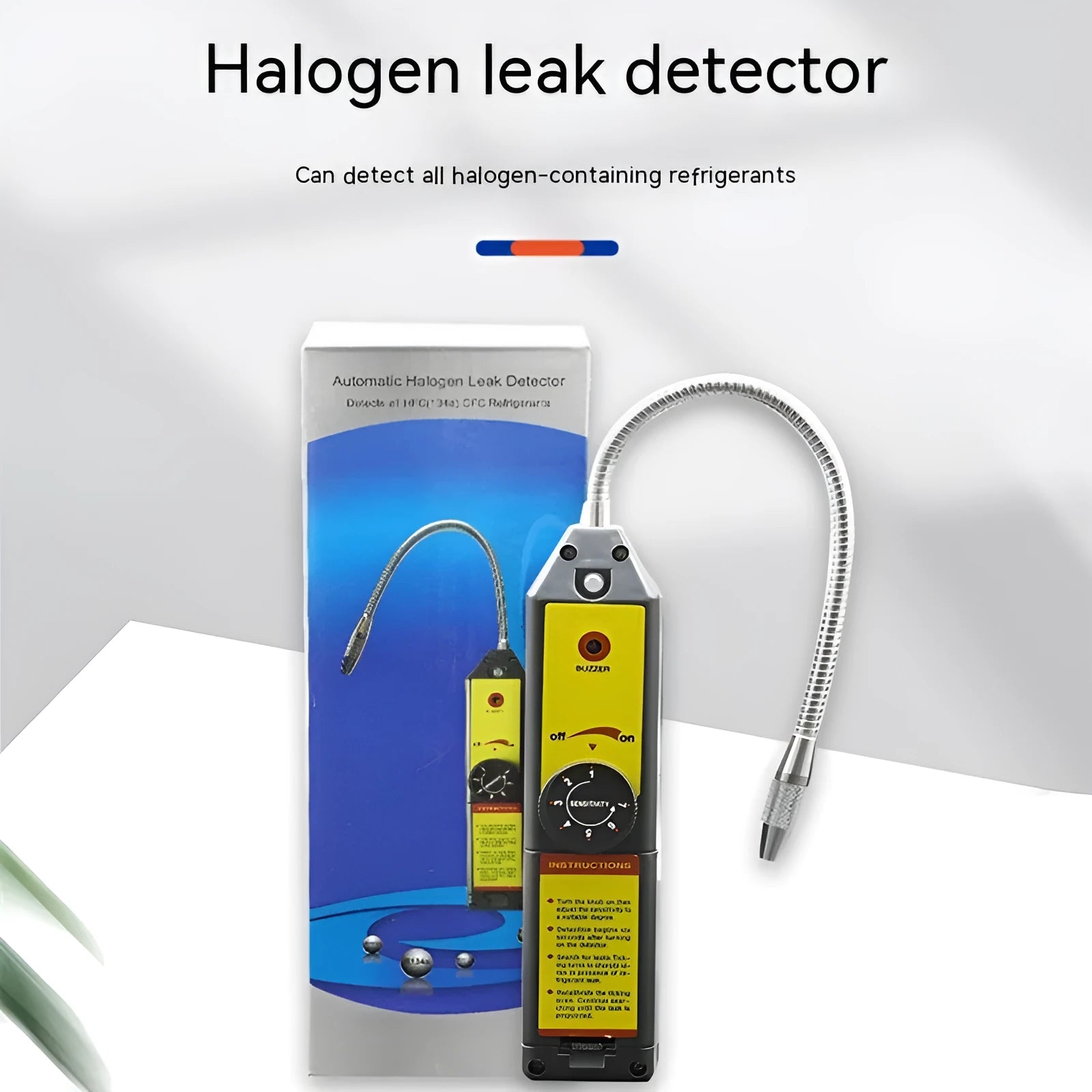 WJL-6000 electronic halogen leak detector with extended probe on a workshop bench