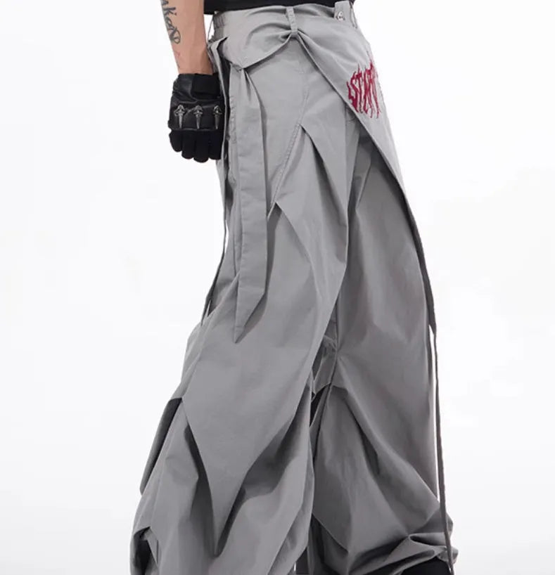Korean-style black wide-leg summer function pants for boys displayed flat