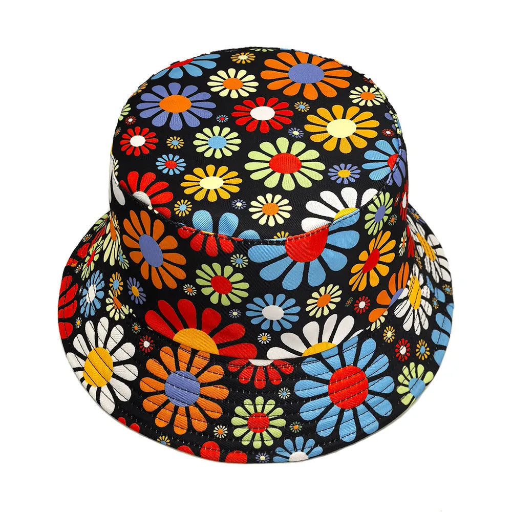 Colourful floral polyester bucket hat with dome crown style for sun protection