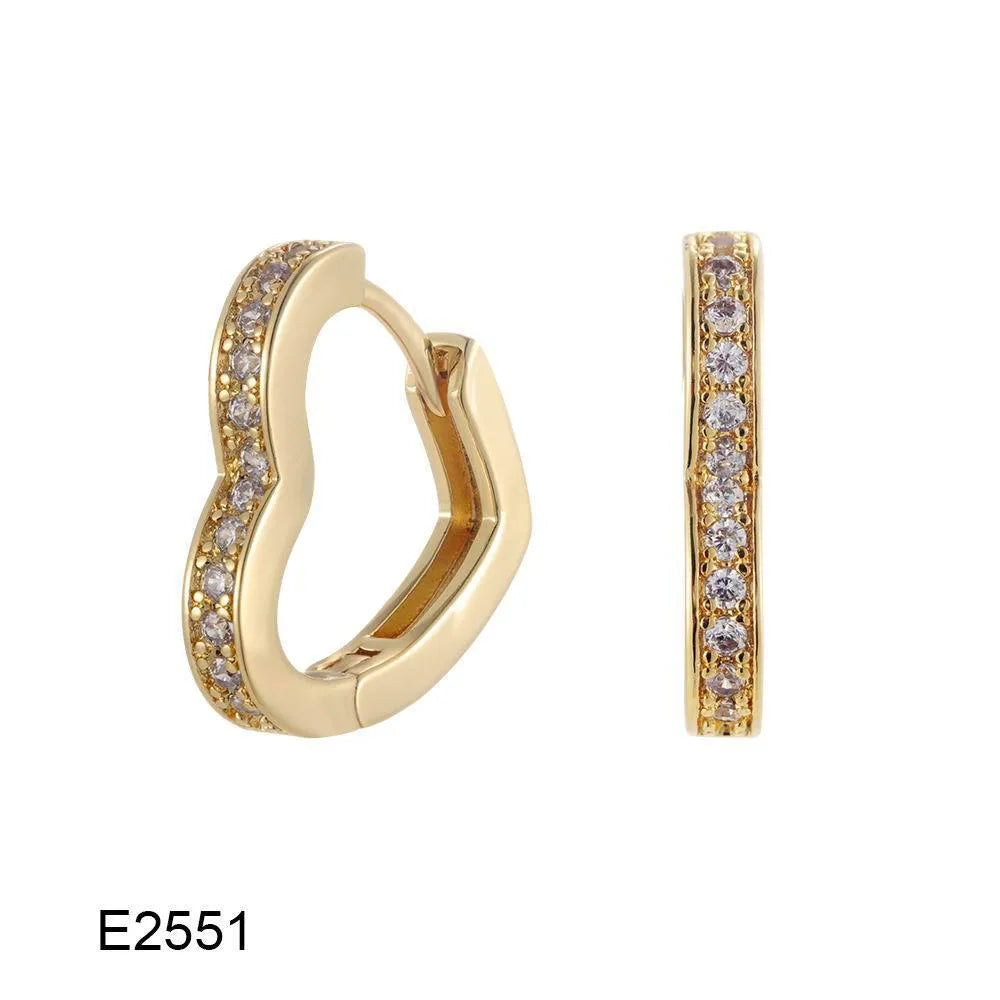 Brass gold-plated heart-shaped ear clip earrings with gang drill detailing and electroplated finish