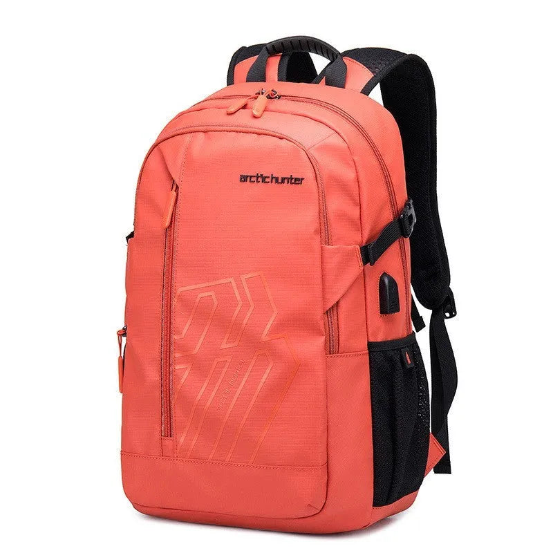 18-inch plaid pattern polyester backpack with curved shoulder strap in black colour