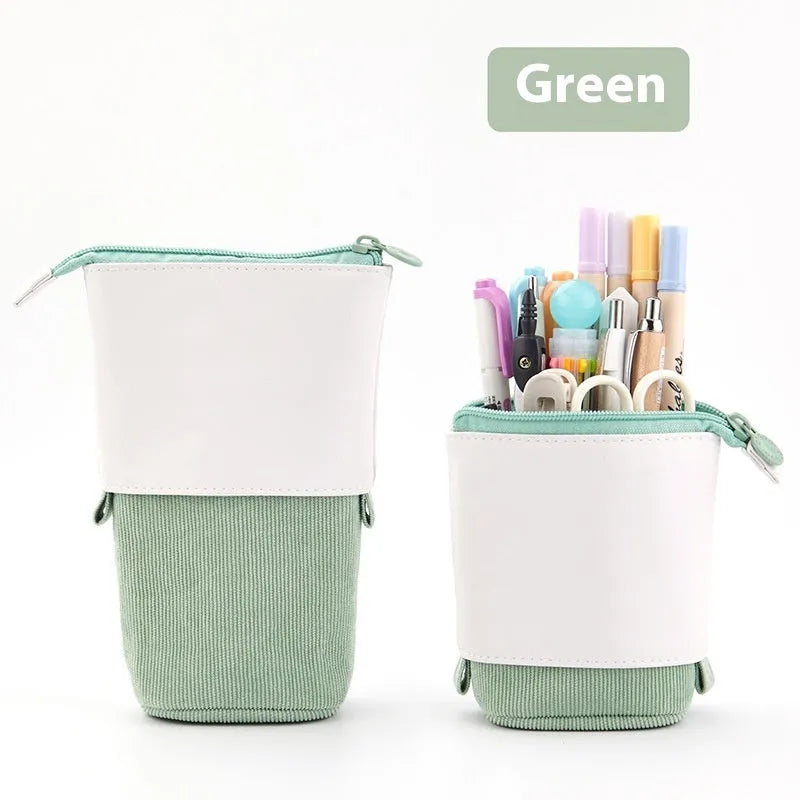 Corduroy telescopic stationery case with drop-down front panel in six colour options