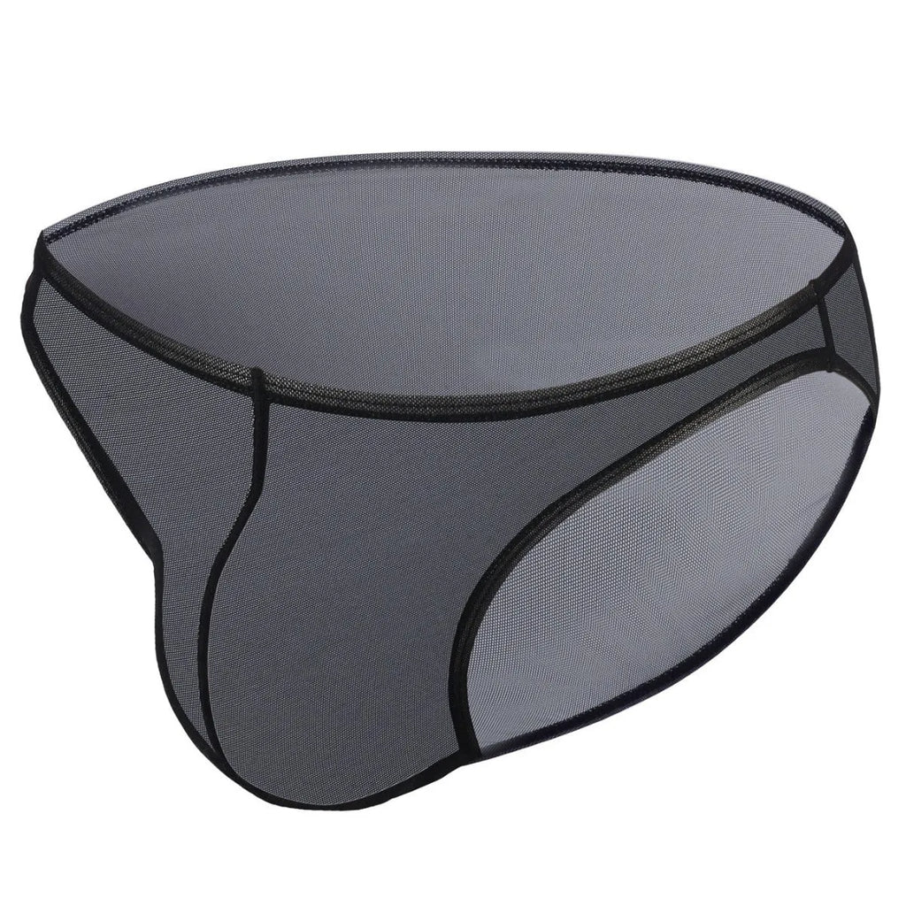 Men's black ice silk triangle mid waist shorts with quick-drying nylon fabric