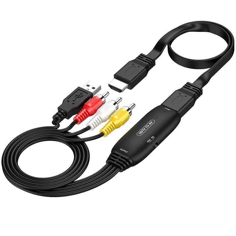 HDMI to AV converter adapter cable with 110cm length and RCA composite connectors