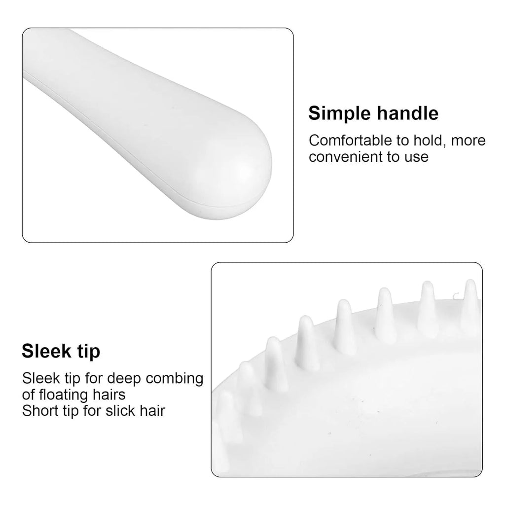 Blue and white double-sided pet grooming brush with a deshedding comb and massage brush head.