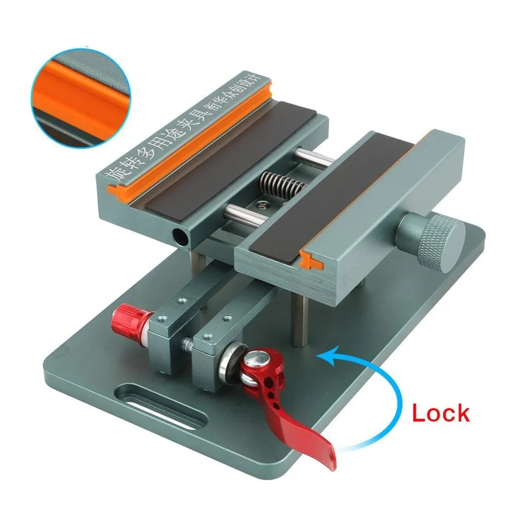 Mobile phone repair fixture with 360-degree rotation and silicone grips for phone disassembly