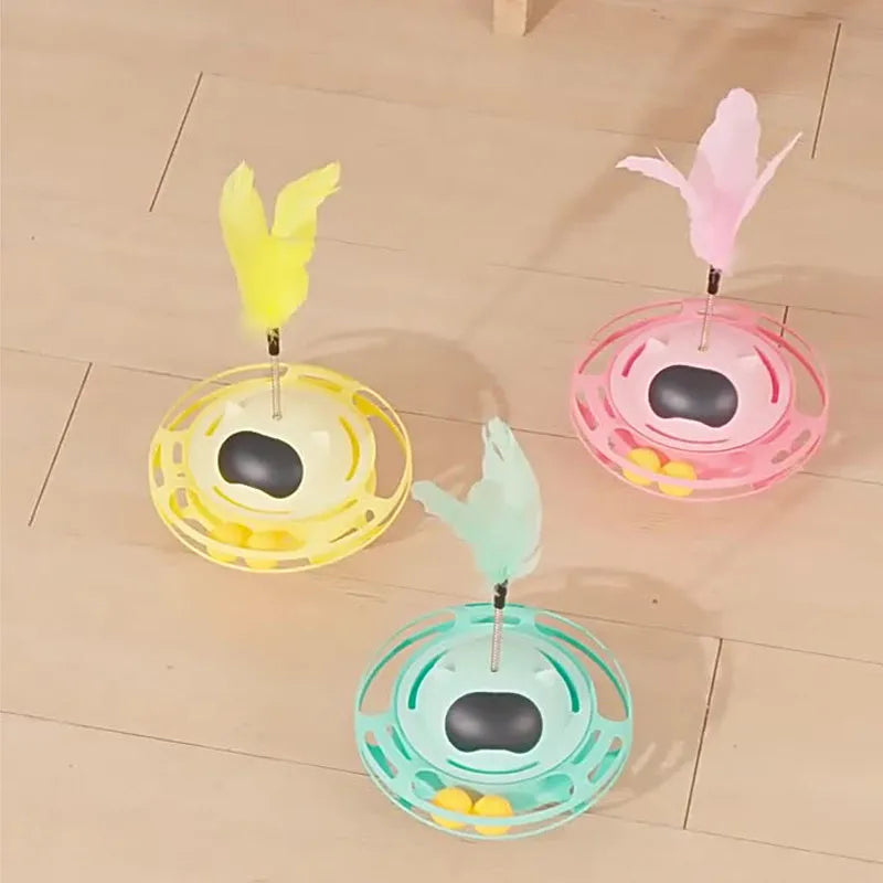 Pink cat tumbler turntable toy for self-play entertainment with 17x10cm dimensions
