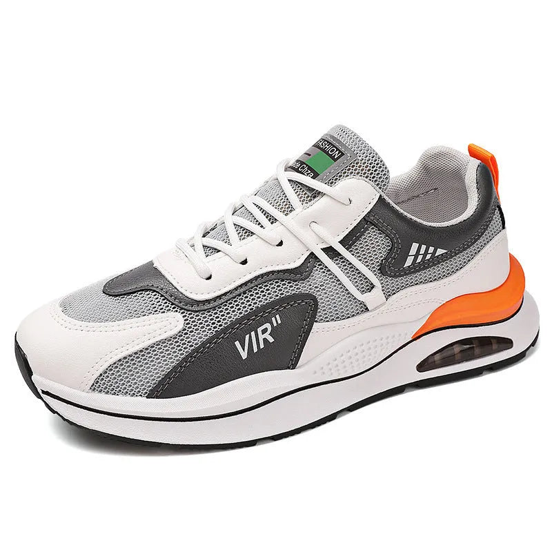 Men's grey mesh running shoes with round toe and lightweight EVA sole