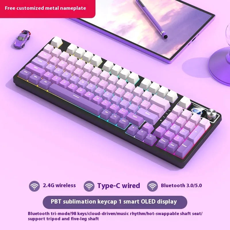 98 key wireless Bluetooth mechanical keyboard with display screen and metal knob