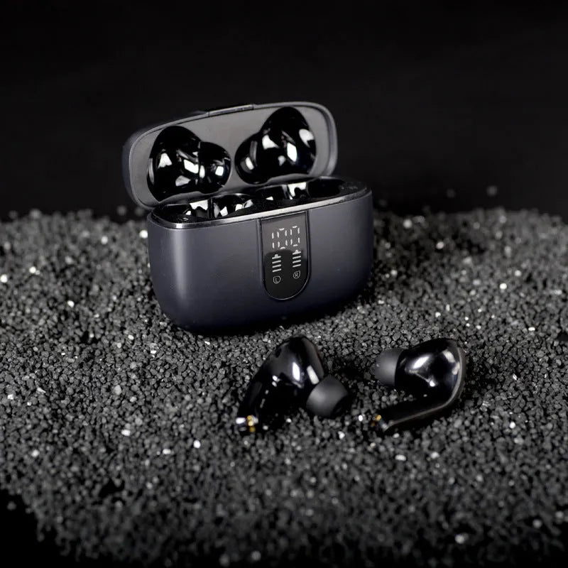 Jerry X08 wireless Bluetooth earbuds with digital display charging case in black, grey, or white colour options