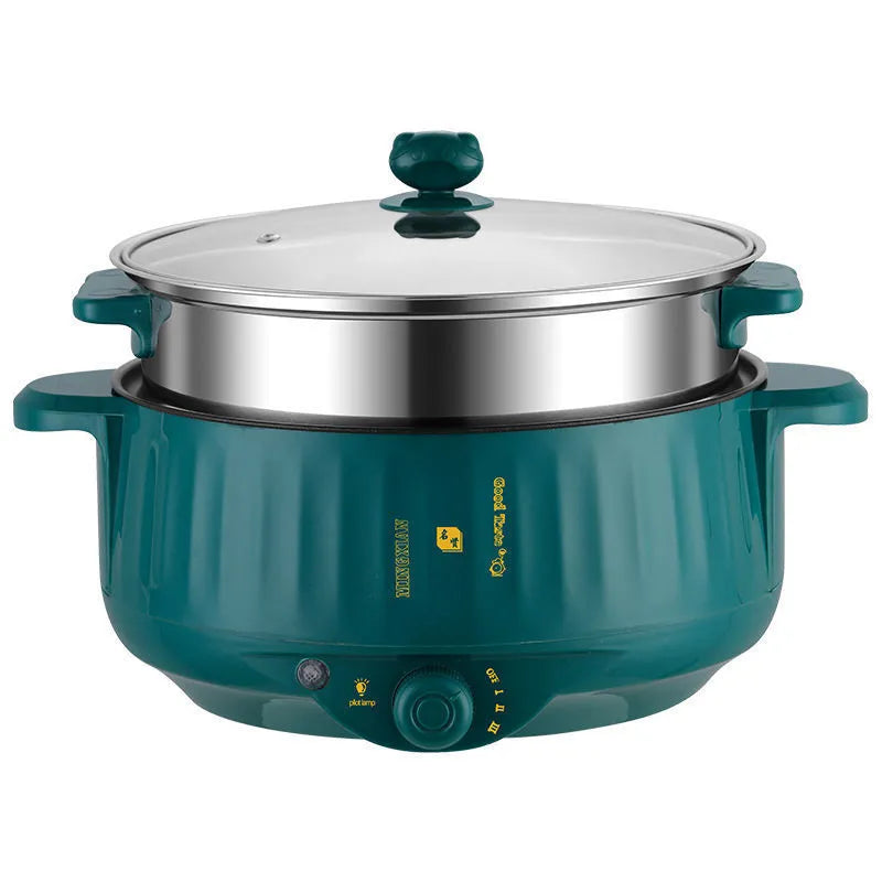 Stainless steel electric hot pot with non-stick interior in white or green colour options