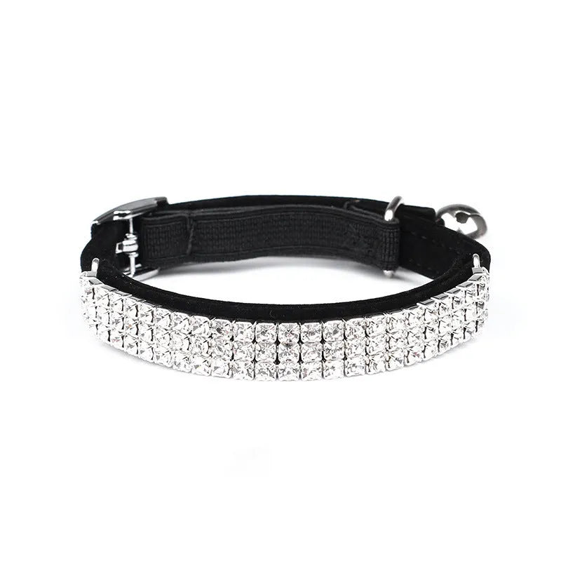 Suede velvet cat collar with rhinestones in adjustable 20-30 cm size