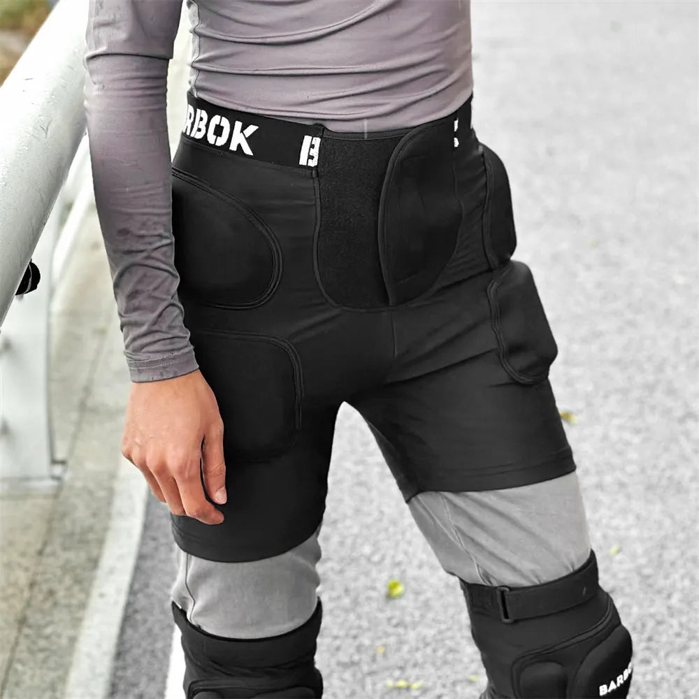 Black roller skating hip pad pants made from spandex and NBR foam for fall protection