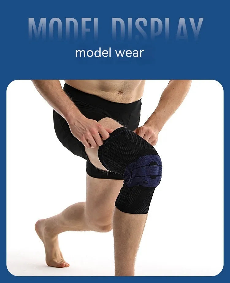 Adult sports knee pad in black and blue colour, size L, made from nylon and spandex.