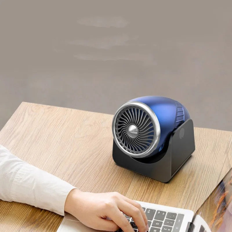 Navy blue 12V car heating fan with large air outlet for windshield defogging and frost removal