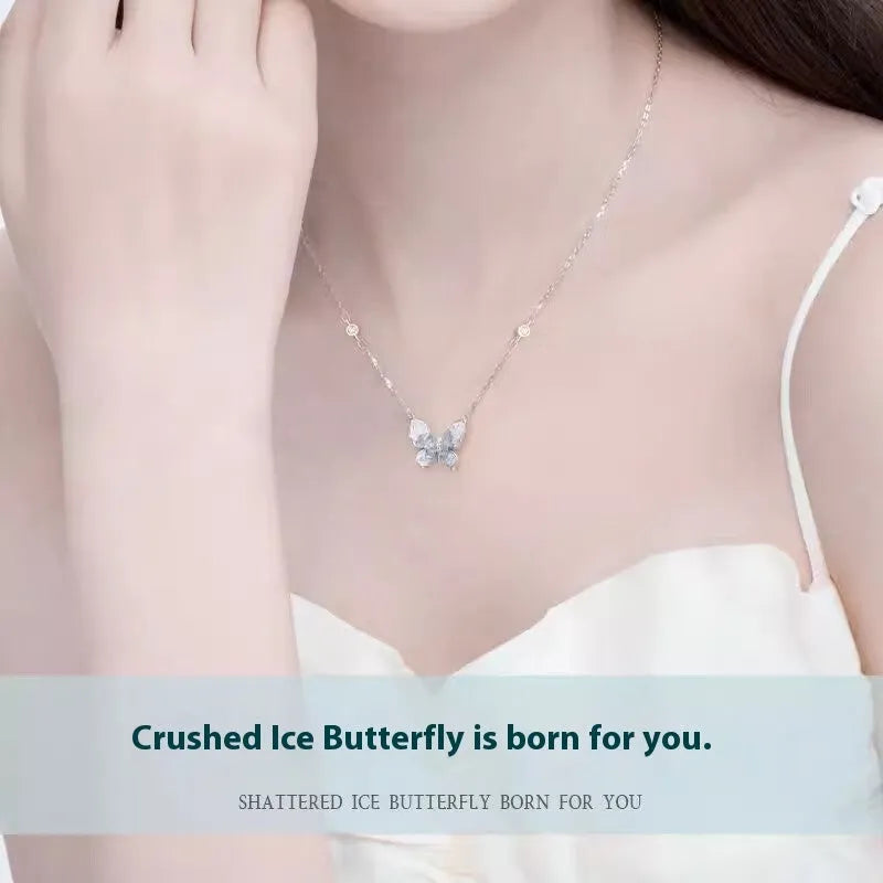 Bingyu butterfly women's necklace with S925 silver chain and electroplated pendant on white background