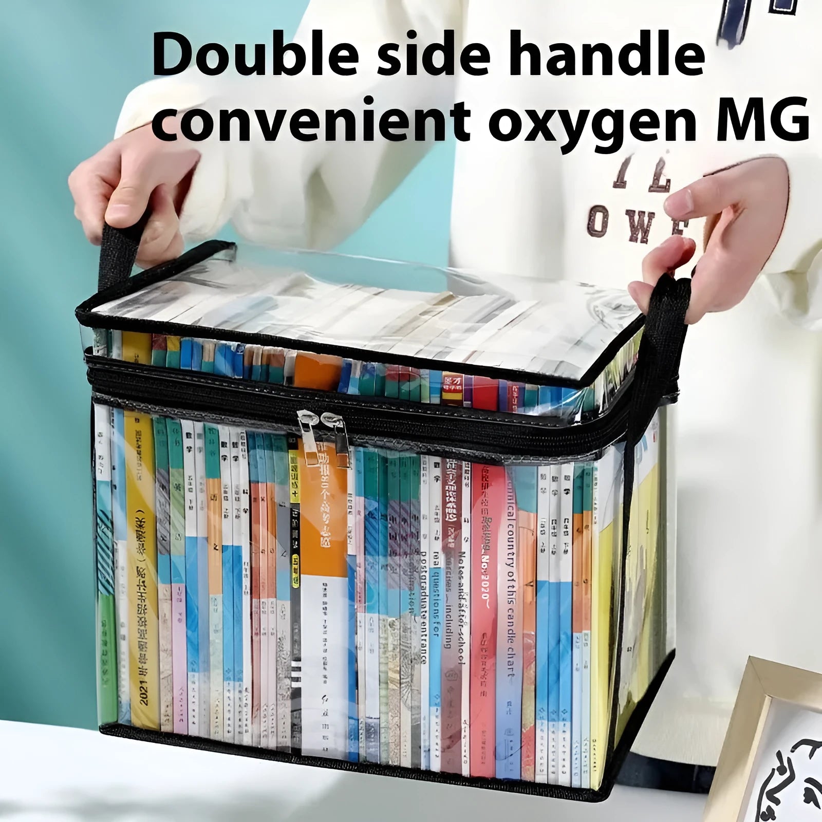 Large white foldable PVC buggy bag with transparent panel and sealing zip.