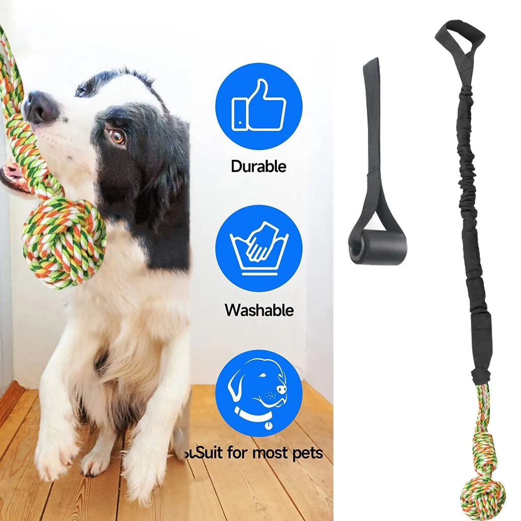 Cotton thread dog tug of war rope toy in black, grey, or red colours for interactive play and teeth grinding