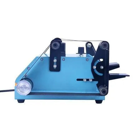 Blue desktop dual-axis belt sander with abrasive belt for sharpening and polishing tasks