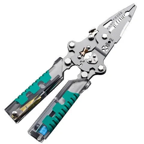 Electricians' wire stripper pliers with pointed design and rust prevention coating
