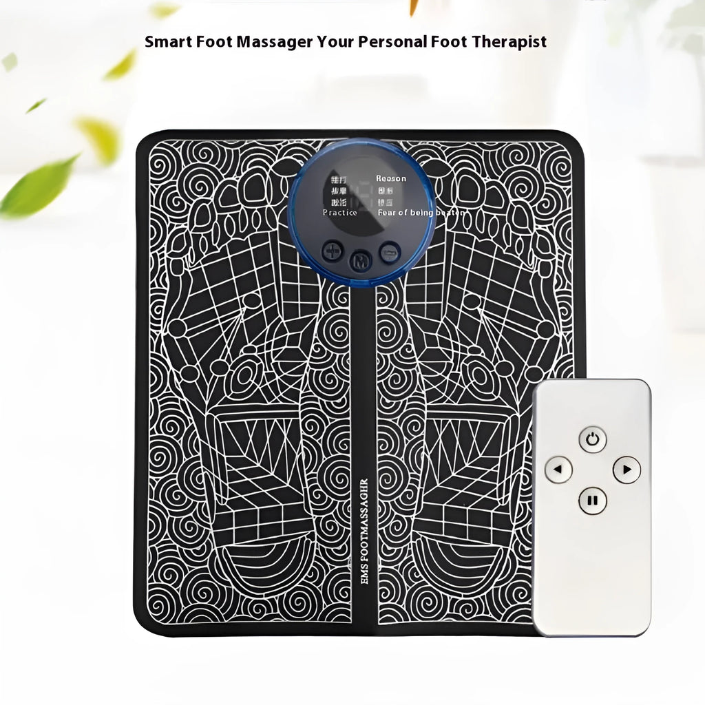 Pulse micro-current intelligent remote control foot massage cushion with leather surface and LCD display panel