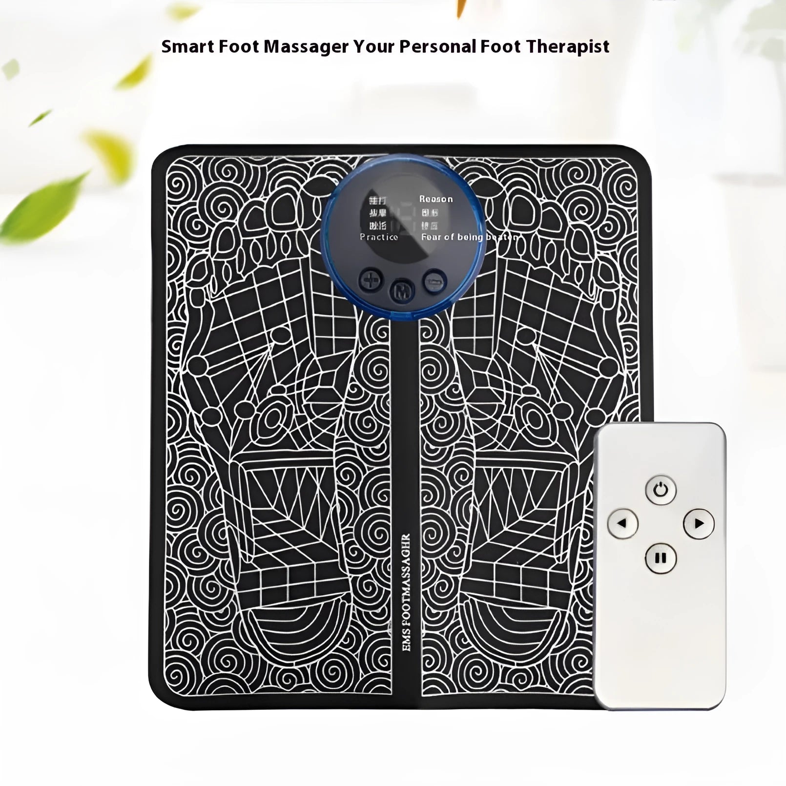 Pulse micro-current intelligent remote control foot massage cushion with leather surface and LCD display panel