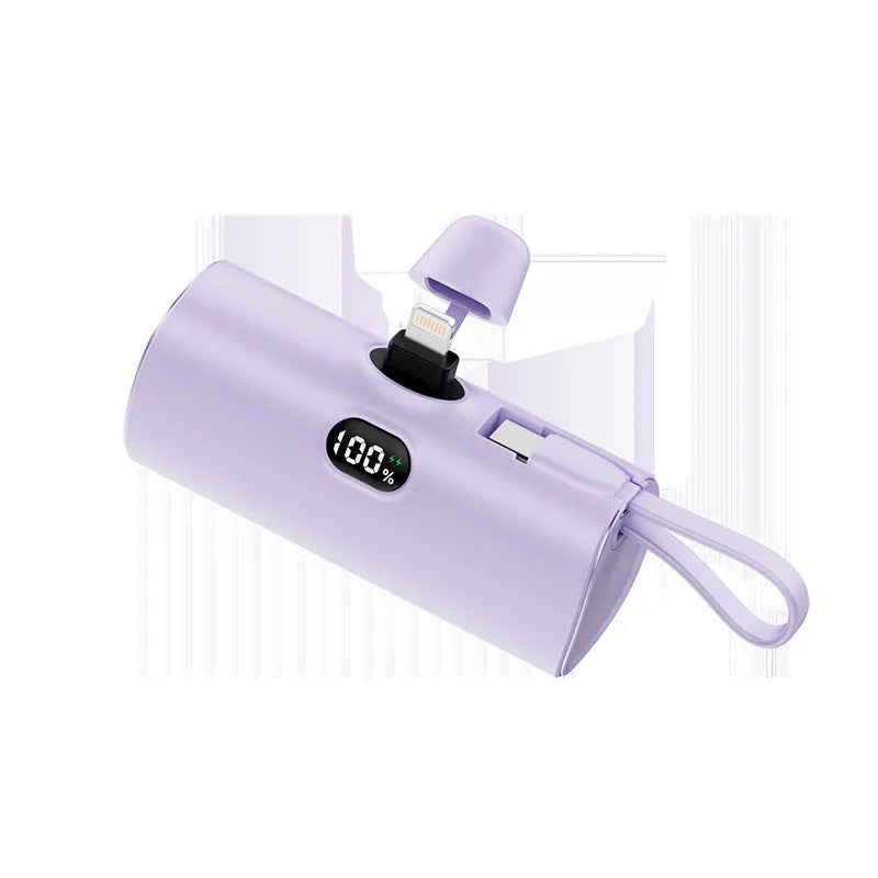 Capsule digital display wireless power bank in five colours showing compact 79mm size