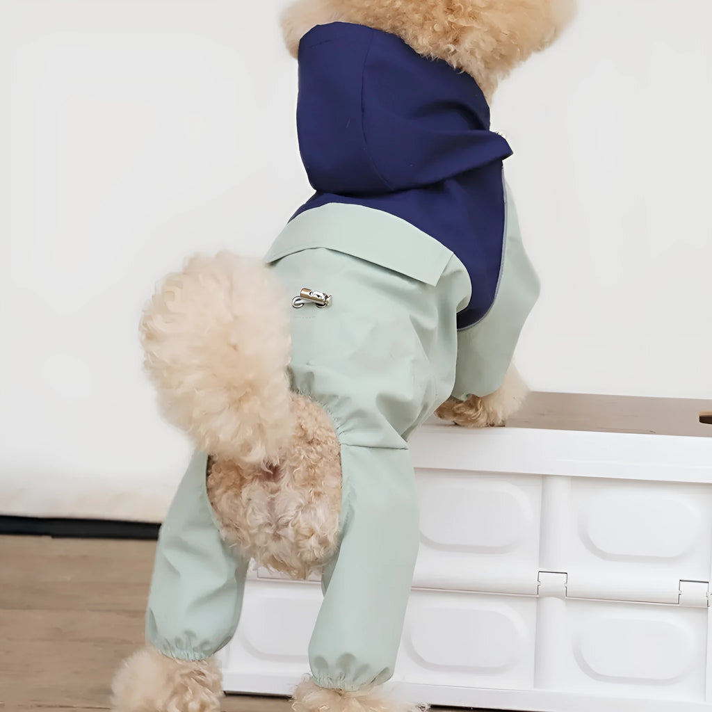 British style waterproof polyester dog jacket for small to medium sized pets in khaki colour