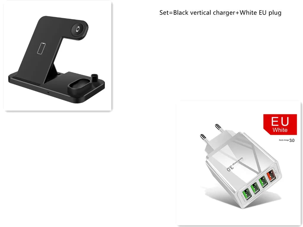 Foldable 4-in-1 wireless charging station for iPhone, Apple Watch, AirPods and Apple Pencil on a desk