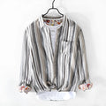Men's striped linen casual shirt with long sleeves in loose fit for spring summer wear