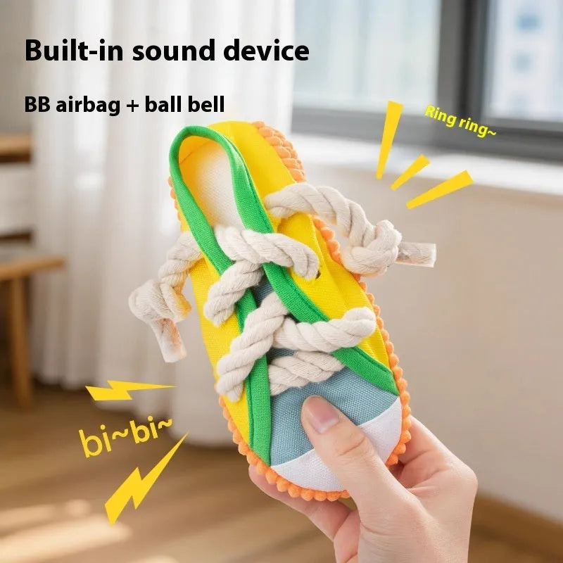 Plastic dog squeaker bite toy in yellow colour with chew-resistant construction