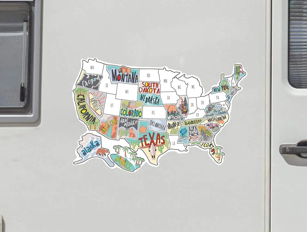 Travel sticker set with world map and alphabet letters for car body decoration in two style variations