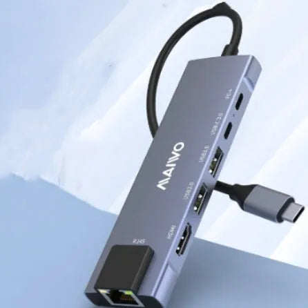 Aluminium Steam Deck six-in-one docking station with HDMI, Ethernet, and USB ports on a 15cm cable.