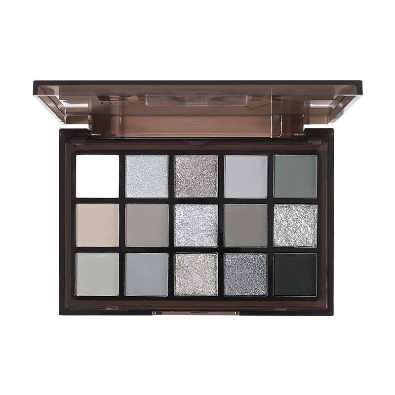 15-colour eye shadow palette with shimmer and matte finishes for smoky makeup looks