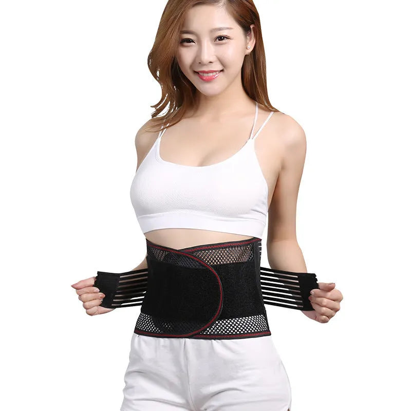 Black sports waist support with steel plate insert for adult lumbar protection during fitness activities