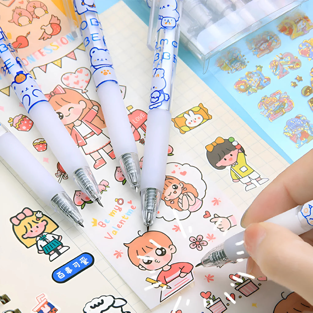 Set of six animal-themed press pen knives including bear and rabbit designs for crafting