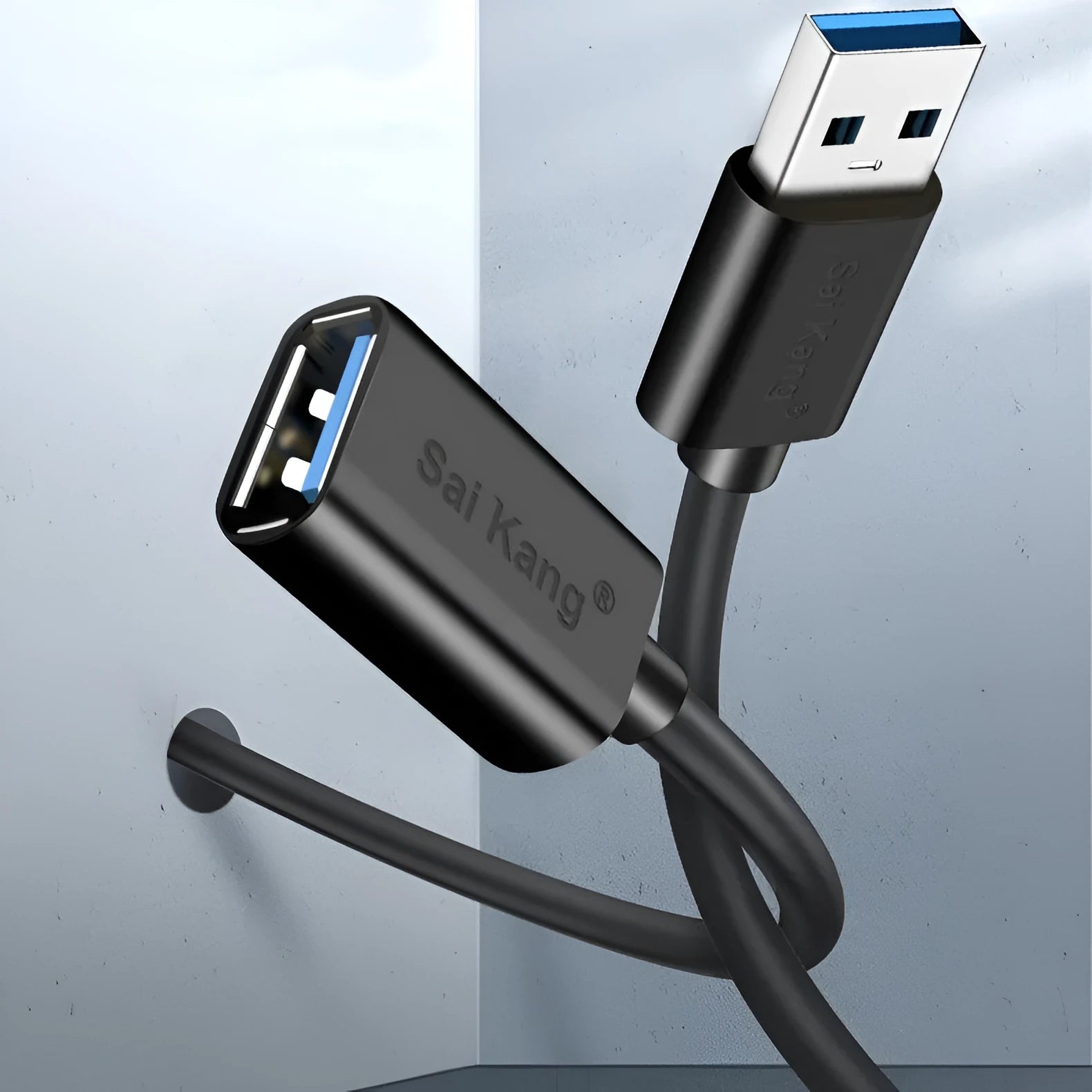 Black USB male to female extension cable with connectors showing, available in multiple lengths from 1 to 5 metres.