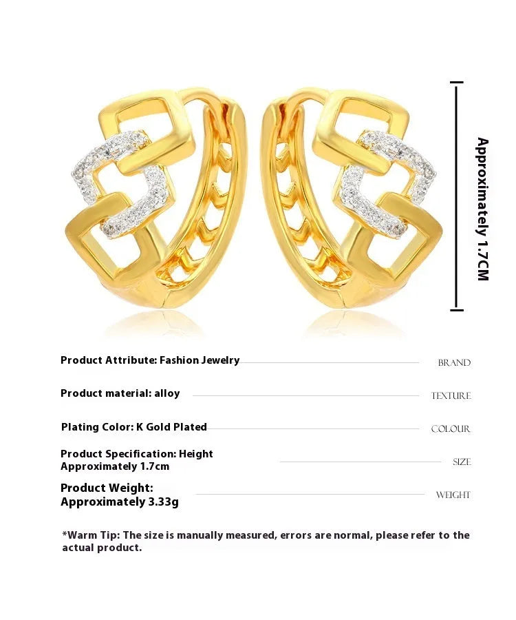 Geometric hollow out gold electroplated alloy earrings with ear clip fitting