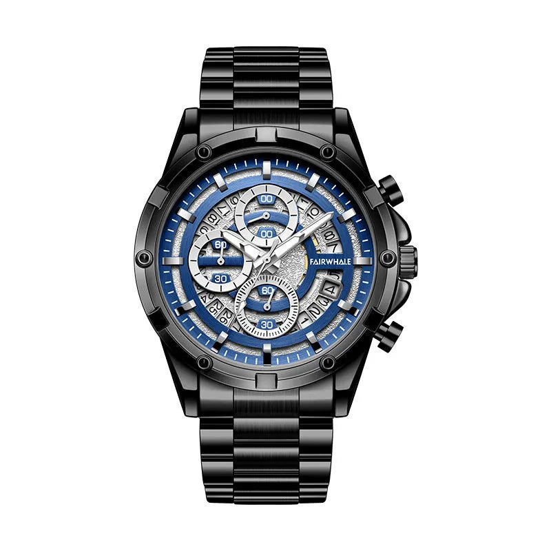 Men's waterproof quartz watch with luminous dial and stainless steel belt in casual style