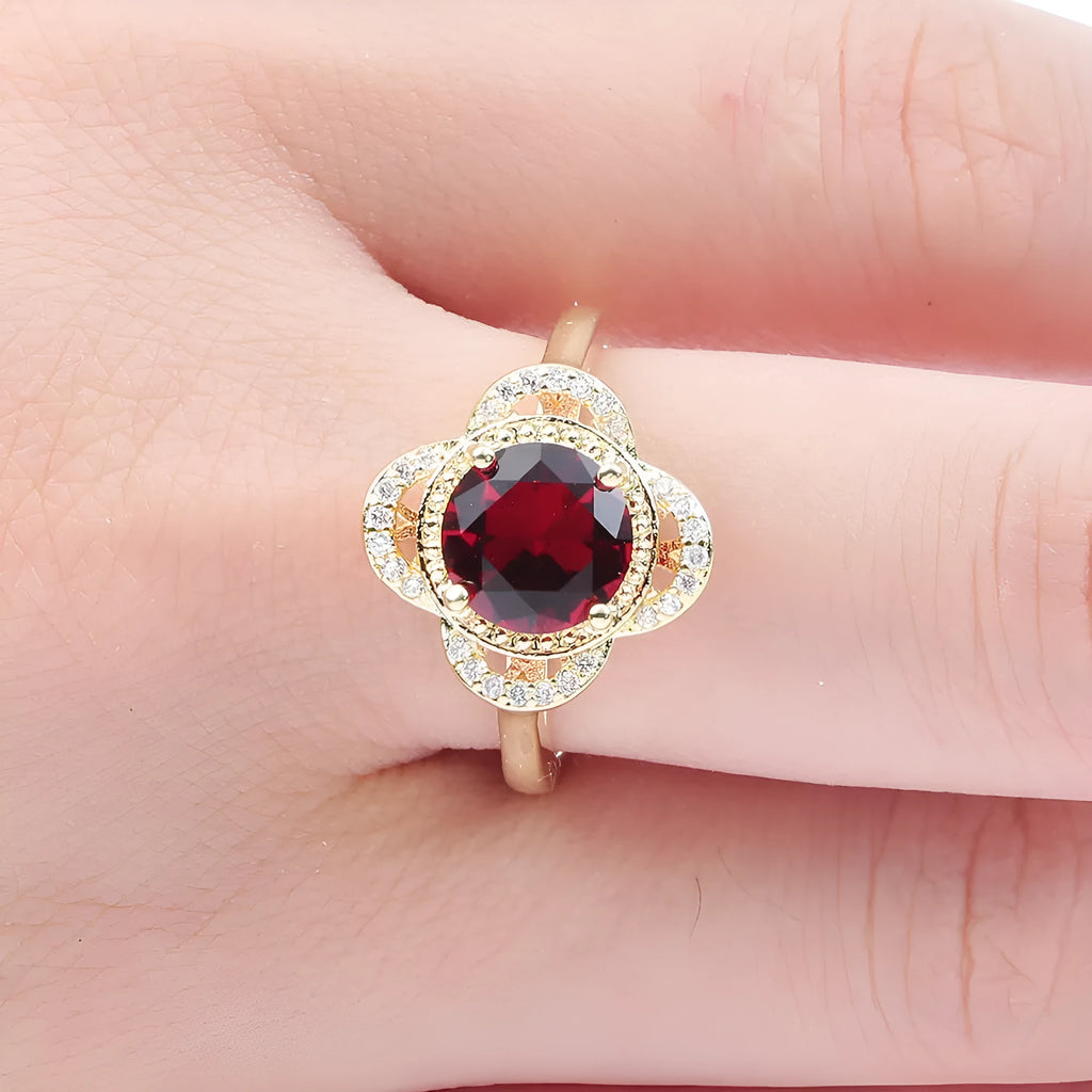Copper ring with fruit-shaped zircon stone in electroplated finish