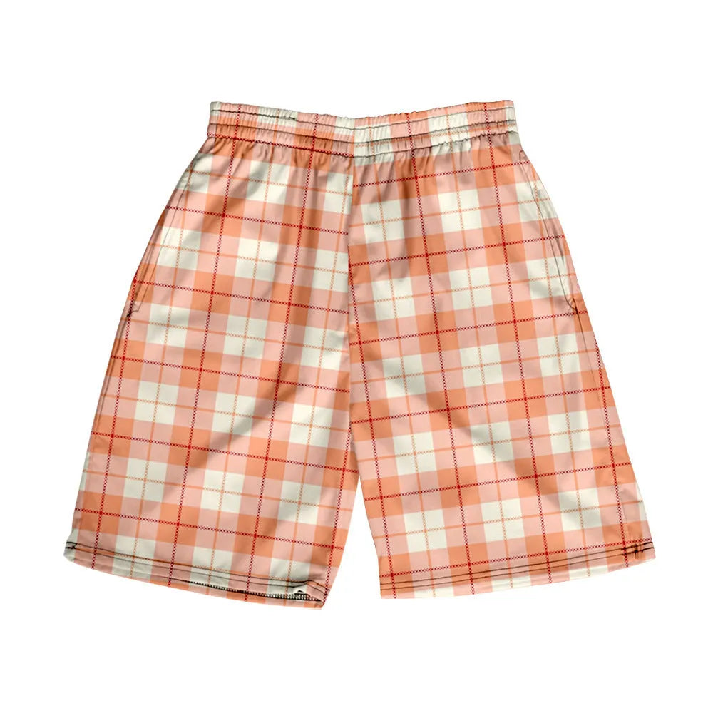 Men's plaid shorts with elastic waistband in polyester fabric available in multiple colour options